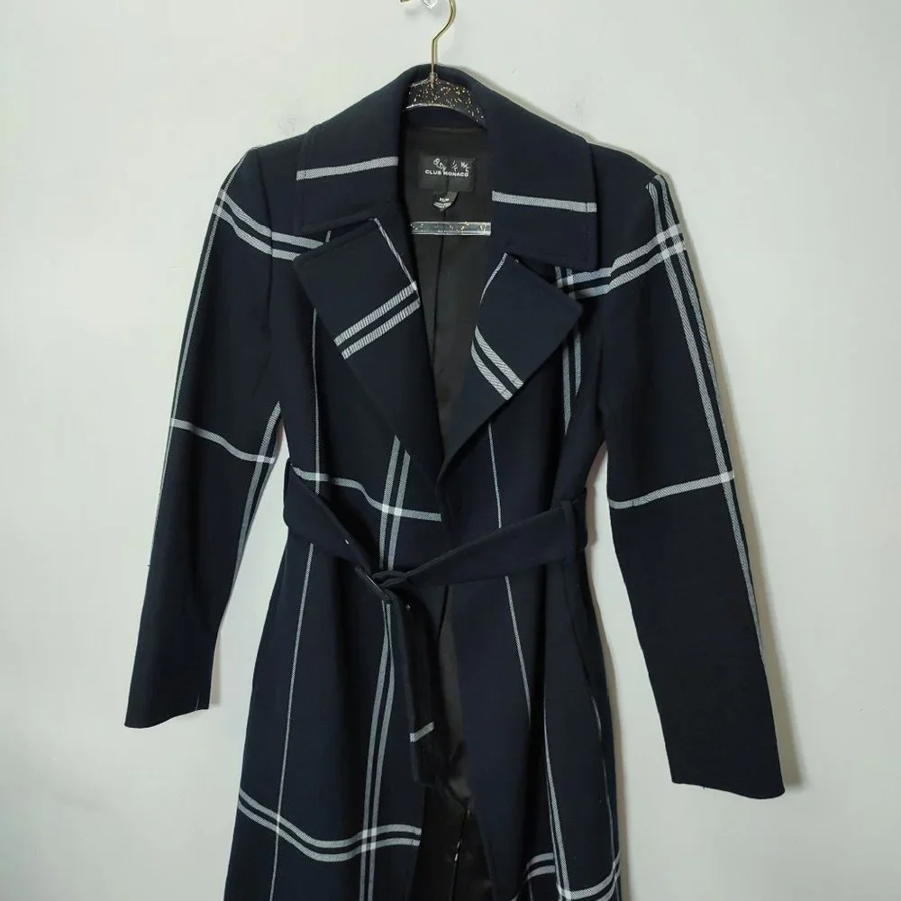 Club Monaco plaid coat dark blue white lines - Picture 1 of 13